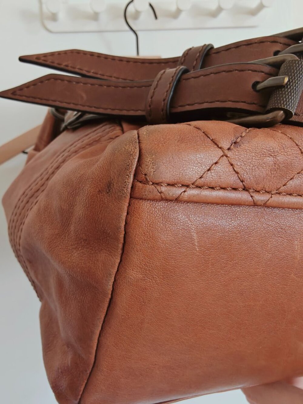 Frye Samantha Quilted Cognac Leather Tote Satchel Shoulder Bag - Picture 12 of 16